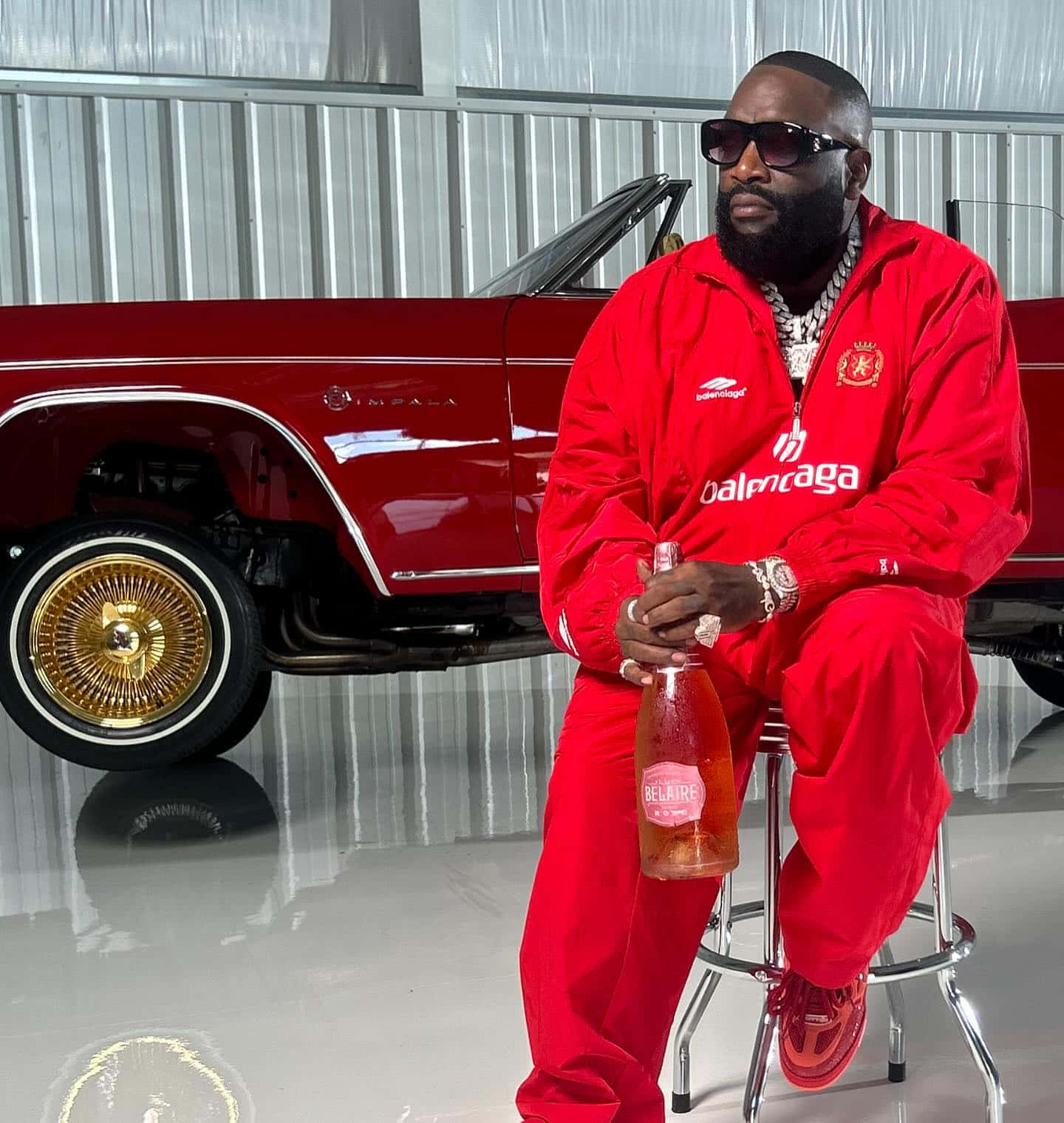 Rick Ross Red Outfit Impala Belaire Wallpaper