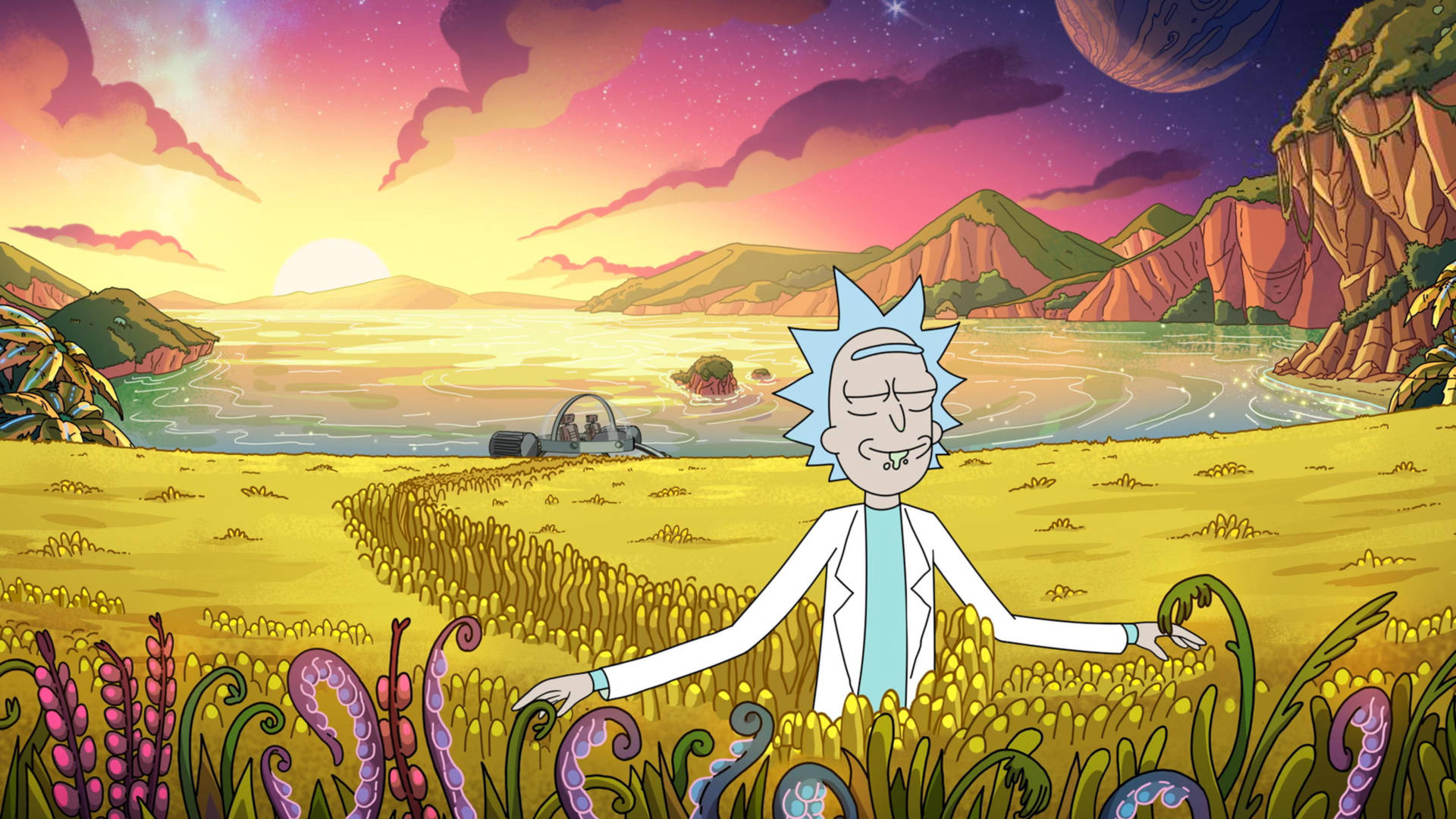Cartoon character Rick Sanchez from the show Rick and Morty Wallpaper