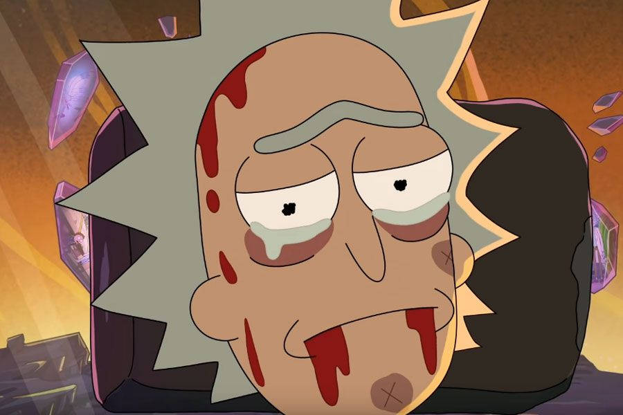 Rick Sanchez Face Filled With Bruises Crying Wallpaper