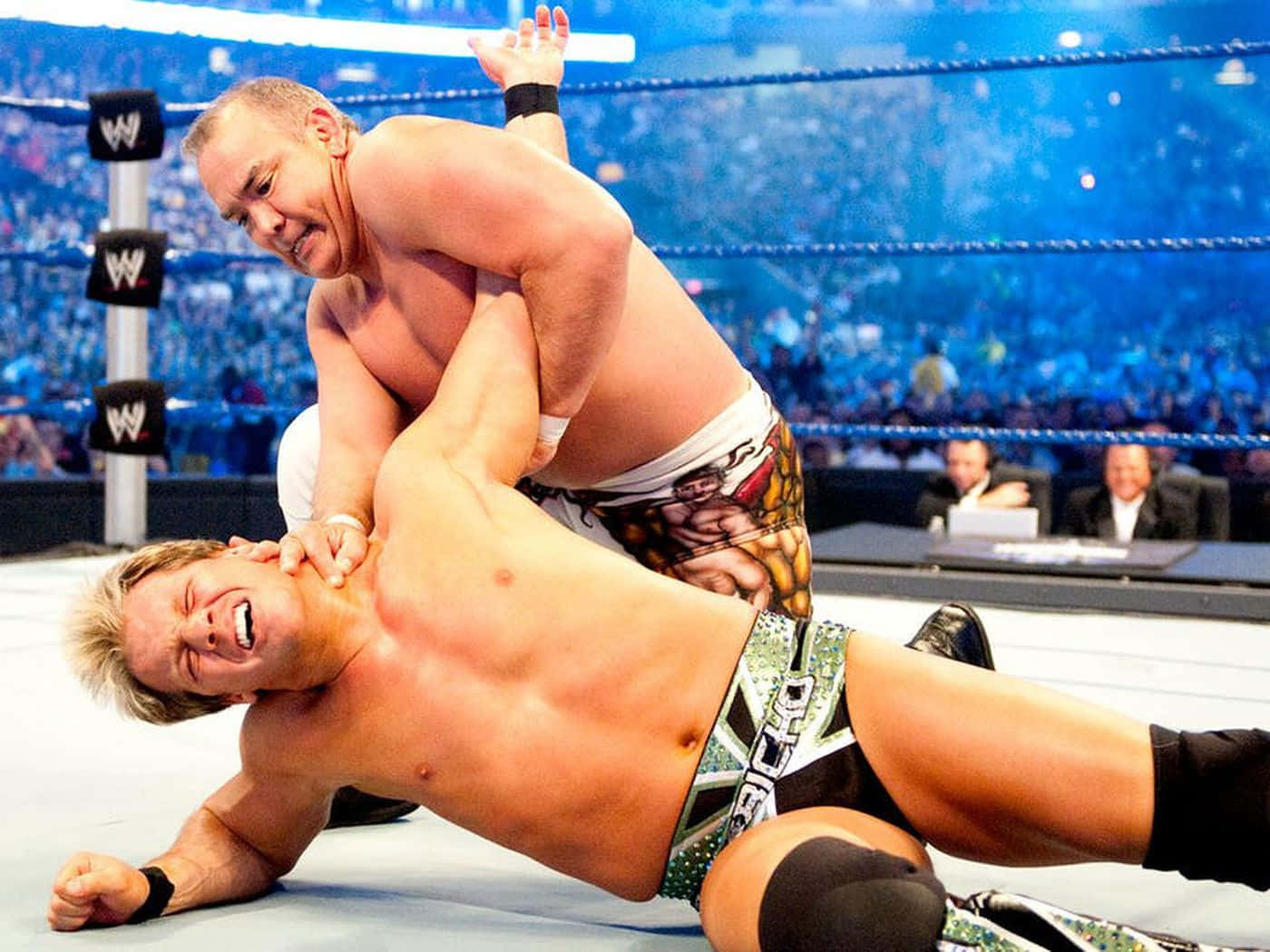 "Legendary Ricky Steamboat in Intense Match with Chris Jericho" Wallpaper