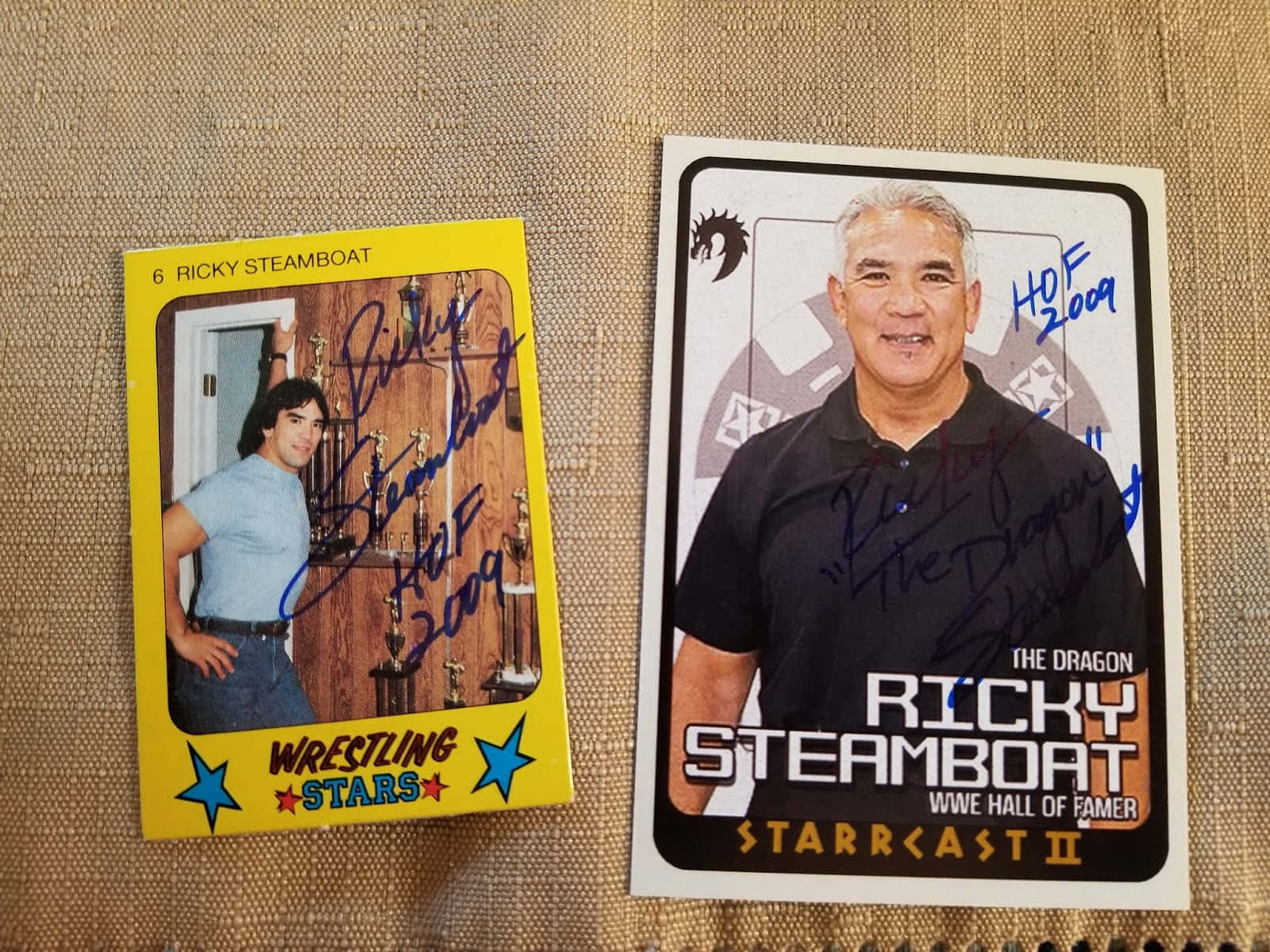 Ricky Steamboat Signed Rare Cards Background