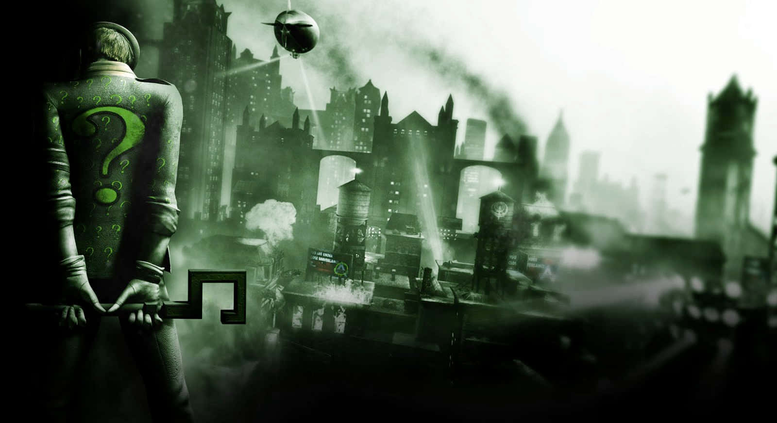 Riddler_ Gazing_ Over_ Arkham_ City Wallpaper