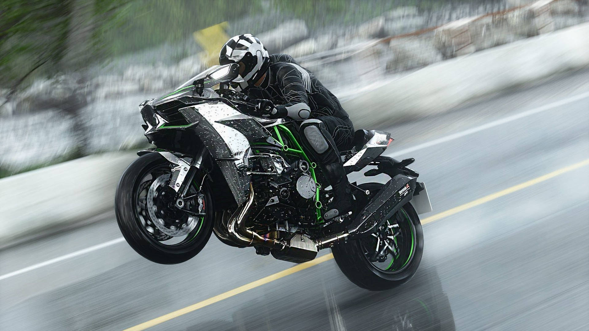 Thrill-Seeker Riding High on a Black Kawasaki H2R Wallpaper