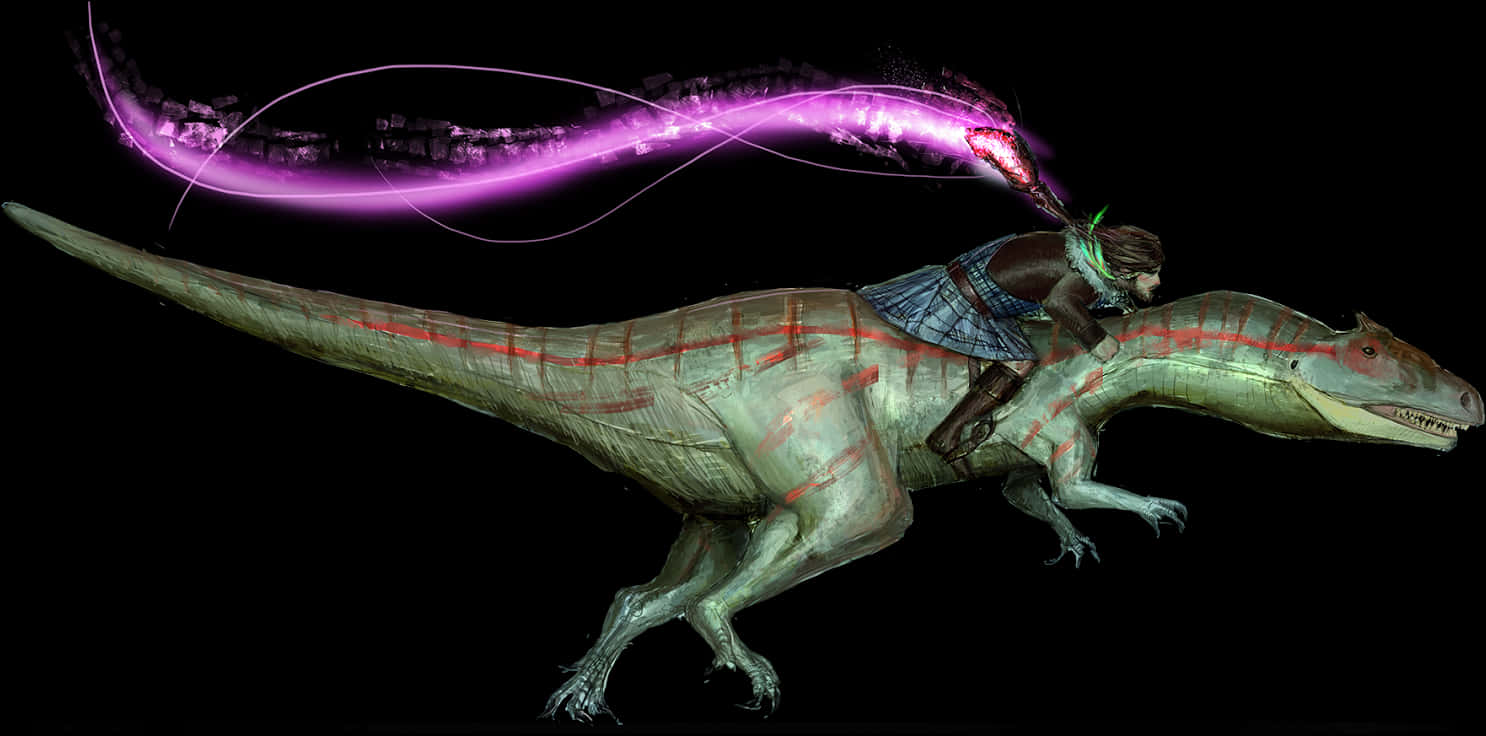 Rider_on_ Illuminated_ Dinosaur PNG