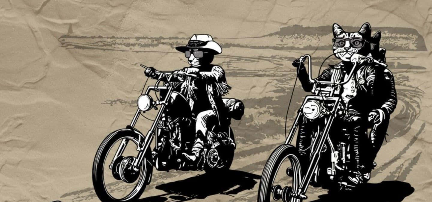 Two Men On Motorcycles Riding On A Brown Background