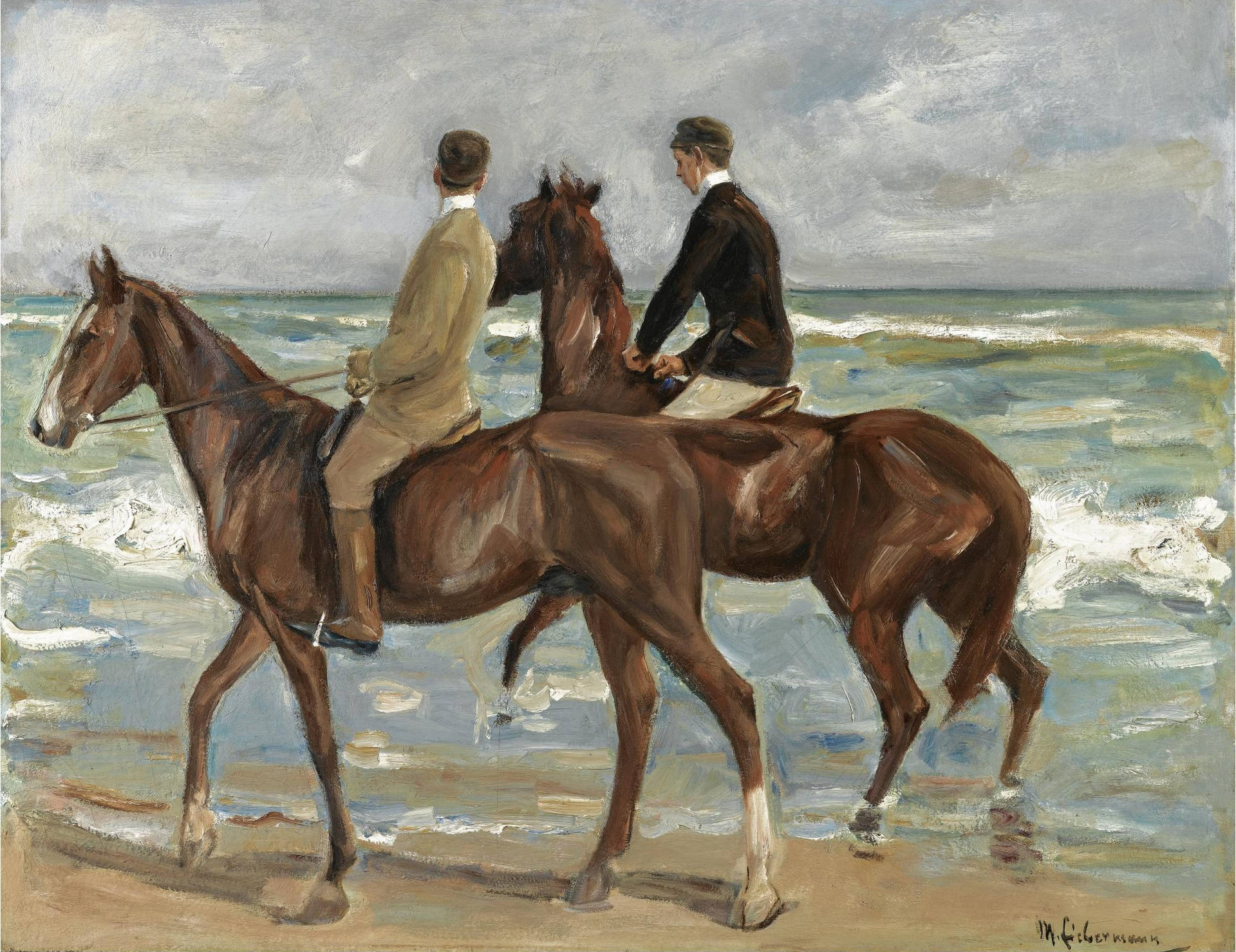 Riders On Beach Impressionist Art Wallpaper