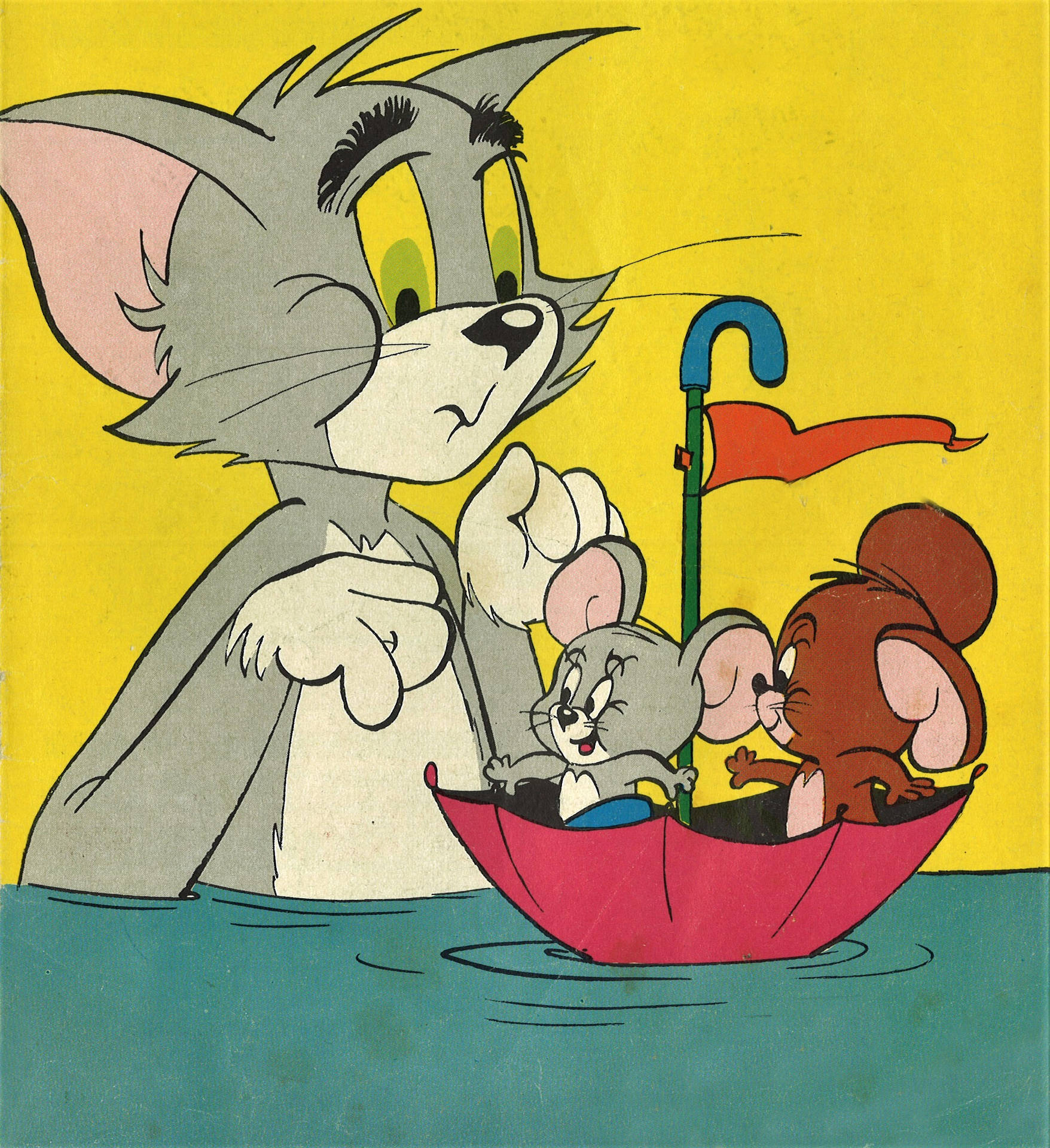 Riding The Umbrella Boat From Tom And Jerry Aesthetic Wallpaper