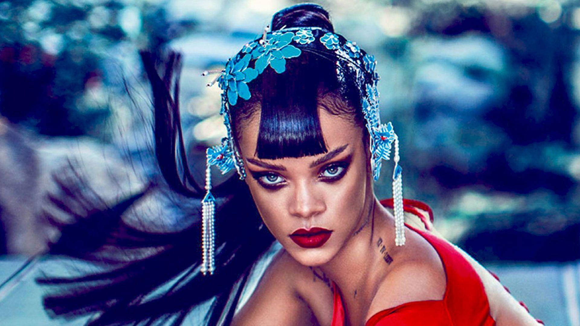 Rihanna Hd Blue Ornaments Background