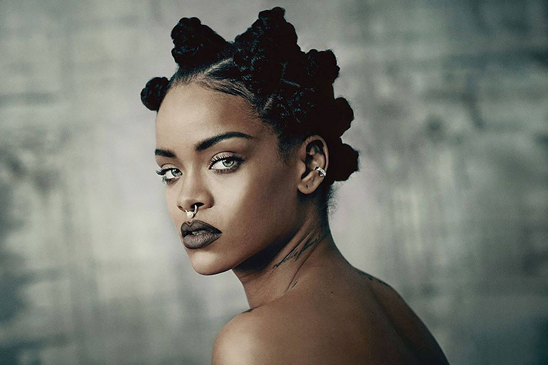Rihanna In Mini Buns Hairstyle Background