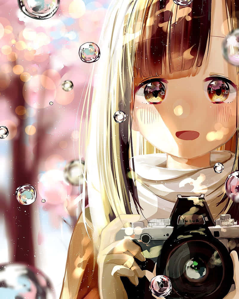 Rikka Takarada Holder Kamera Med Bubbel Anime Pige Tapet Wallpaper