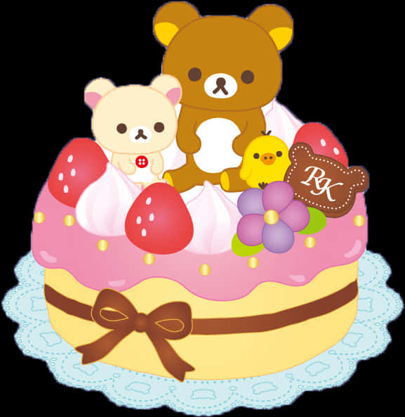 Rilakkumaand Friends Cake Celebration PNG