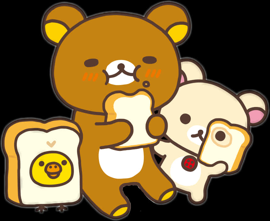 Rilakkumaand Korilakkuma Eating Bread PNG