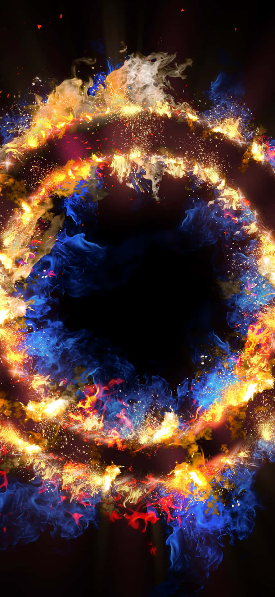 A Fire Ring With Blue And Orange Flames