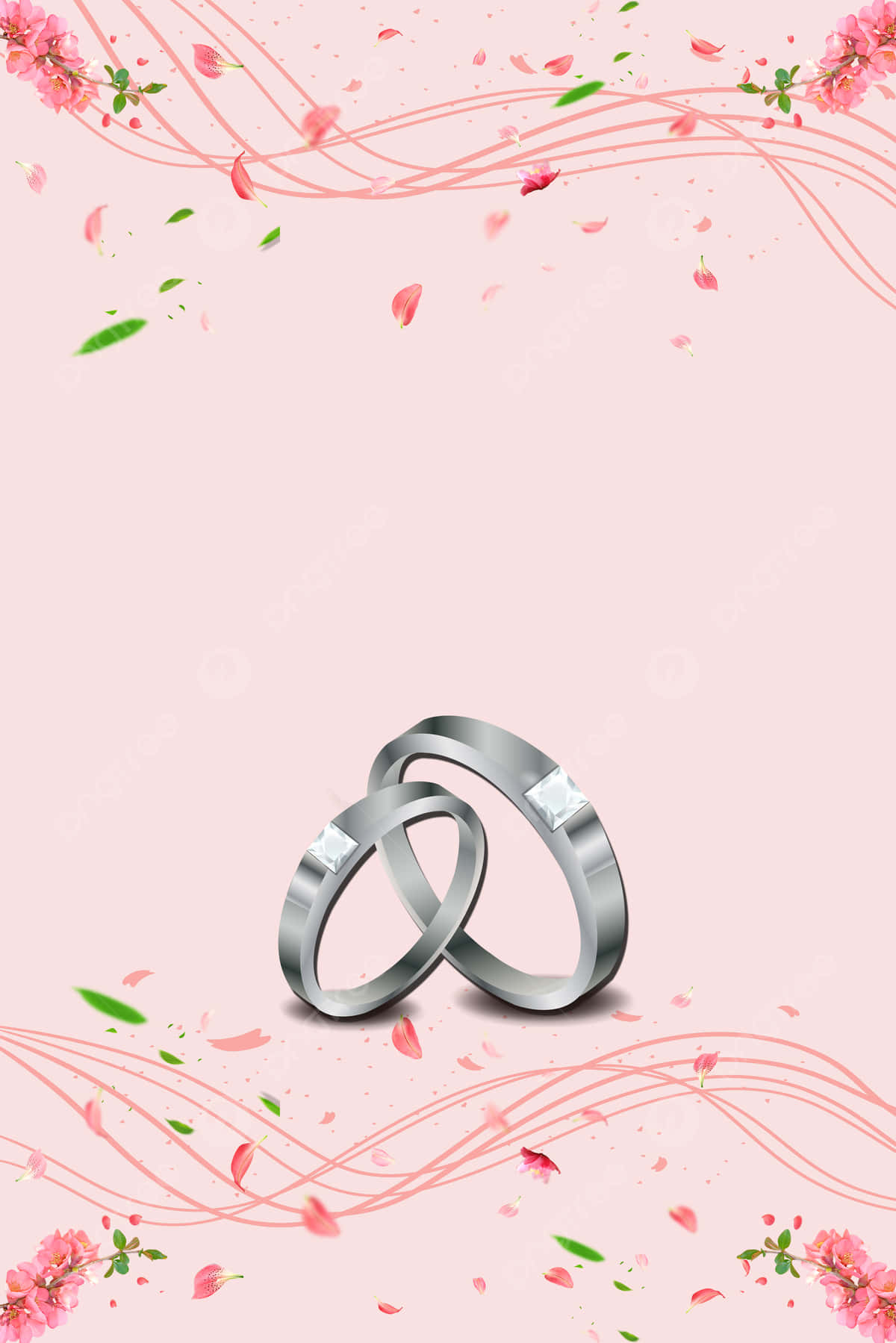 Wedding Rings On Pink Background With Flowers