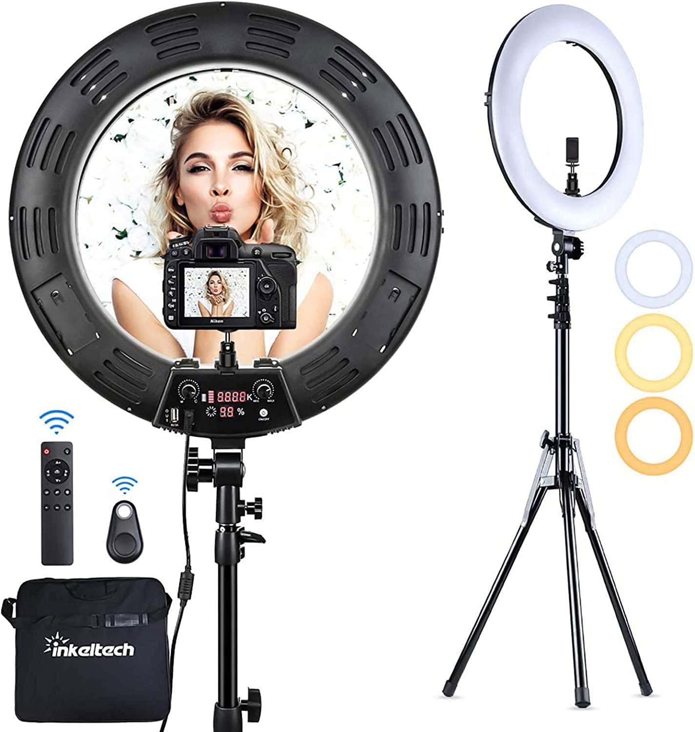 A Ring Light With A Remote And A Tripod