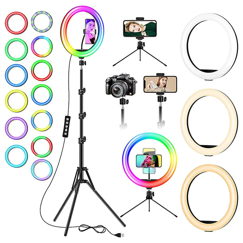 A Ring Light With Different Colors And Accessories