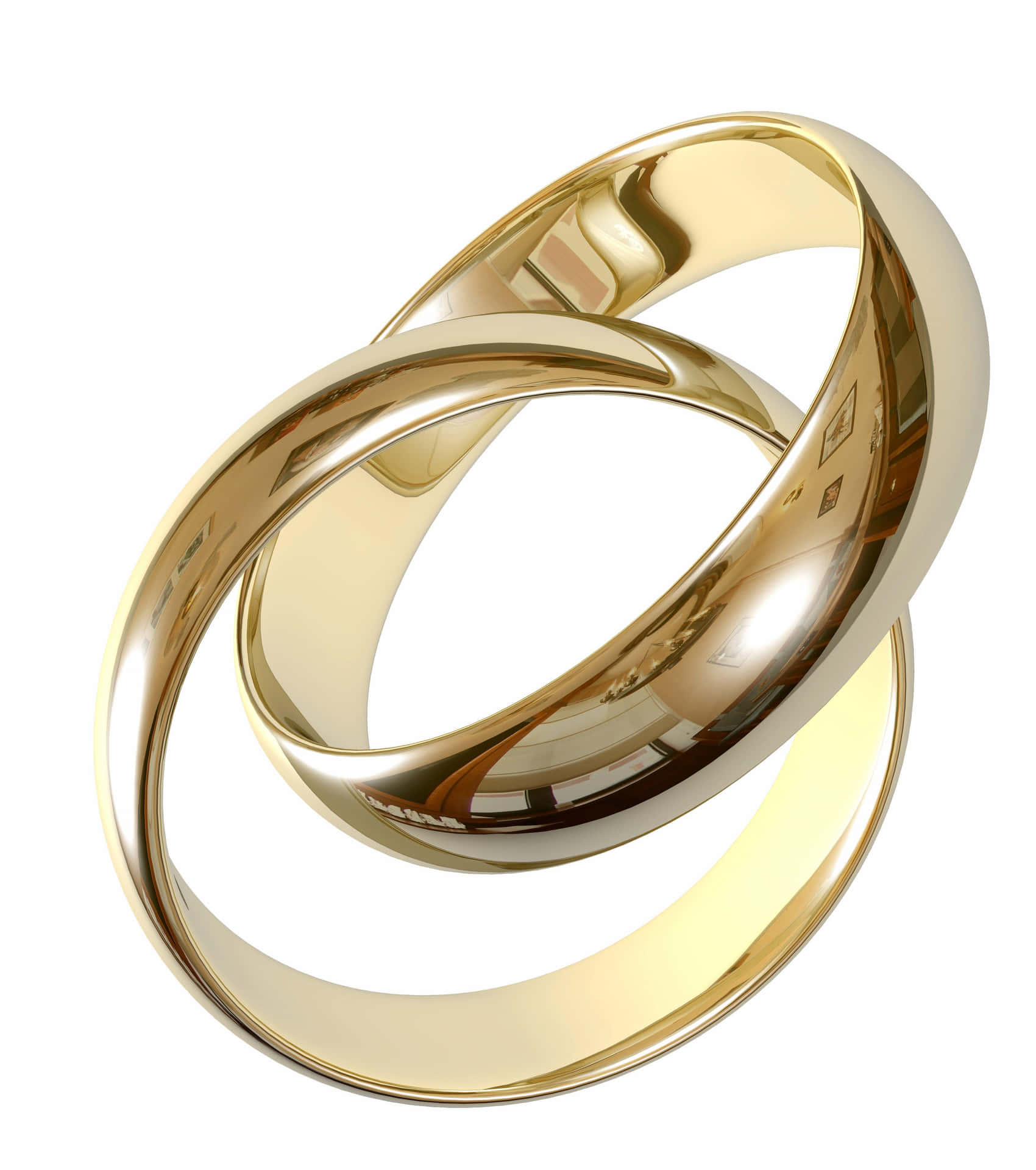 Two Gold Wedding Rings On A White Background