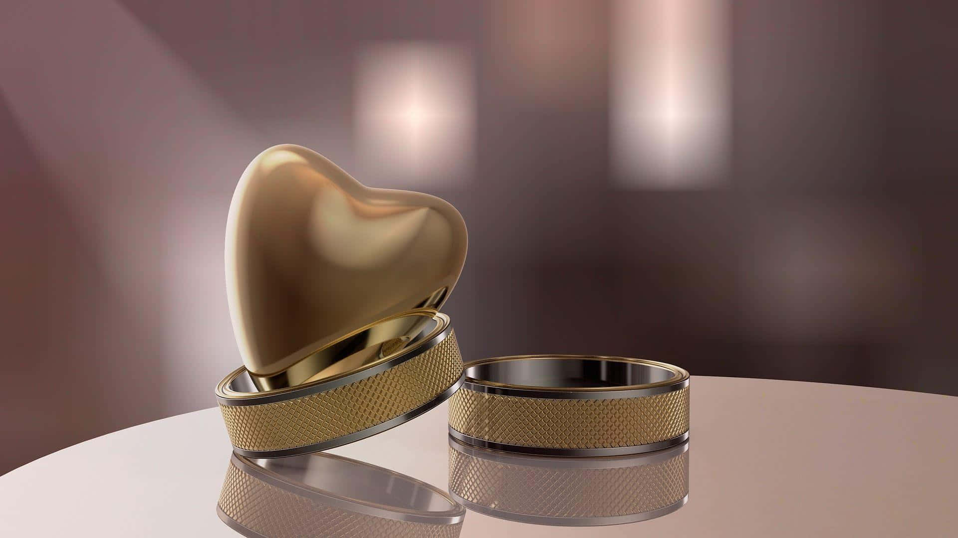 A Gold Heart Shaped Ring On A Table