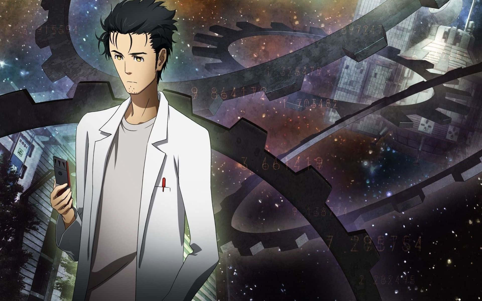 Rintaro Okabe, the Eccentric Mad Scientist from Steins;Gate in a Reflective Moment Wallpaper