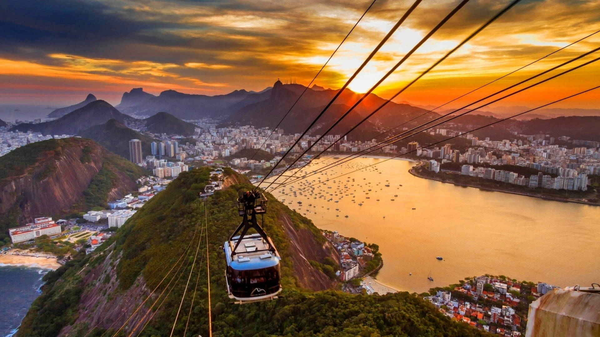 Majestic View of Rio de Janeiro's Sugarloaf Cable Car Wallpaper