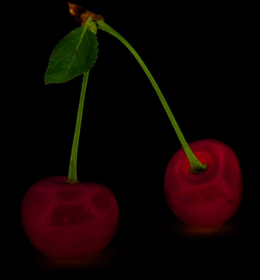 Ripe Cherrieswith Stemand Leaf PNG