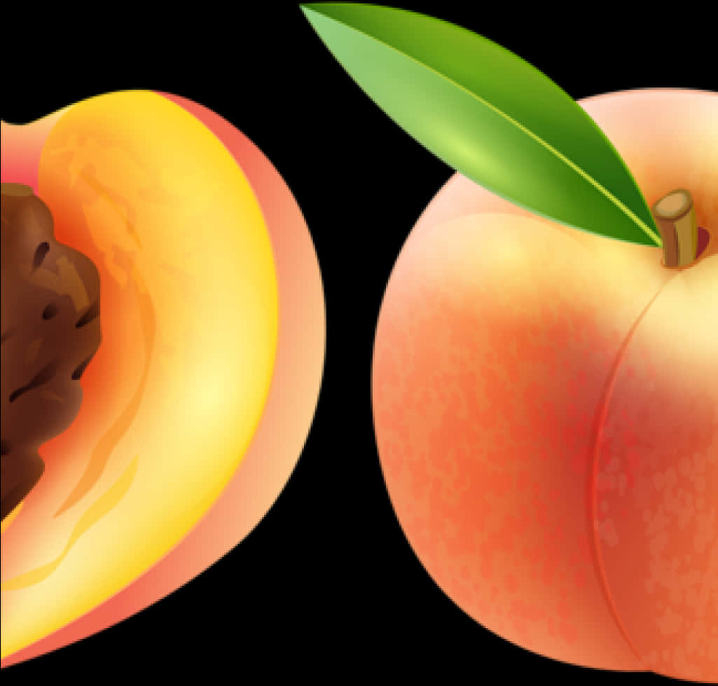 Ripe Peach Halfand Whole PNG