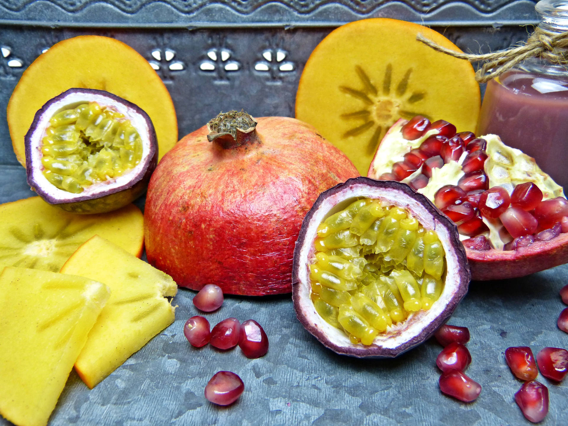 Ripe Pomegranate And Passion Fruit Wallpaper