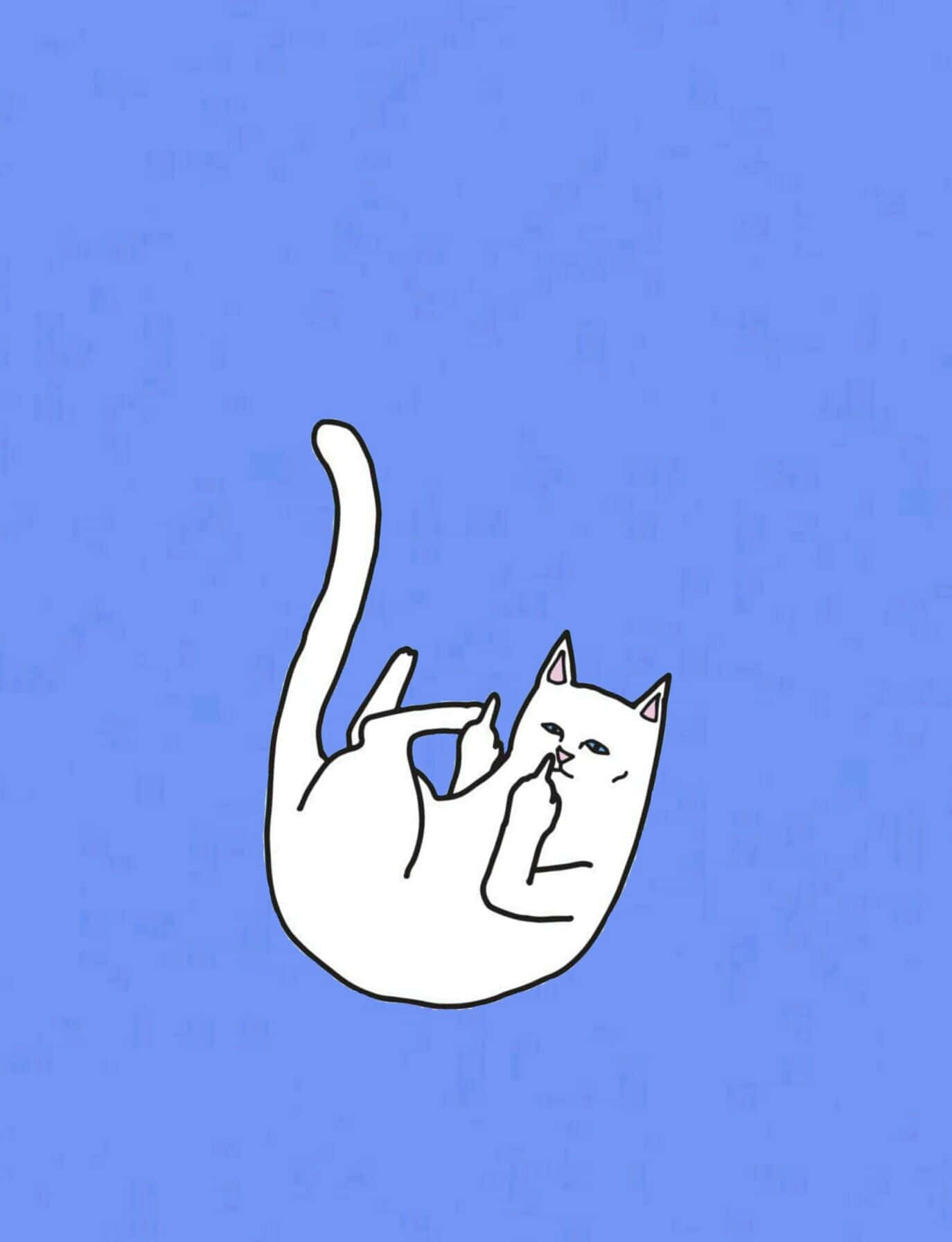 Eineweiße Katze Liegt Auf Dem Rücken Auf Einem Blauen Hintergrund. Wallpaper
