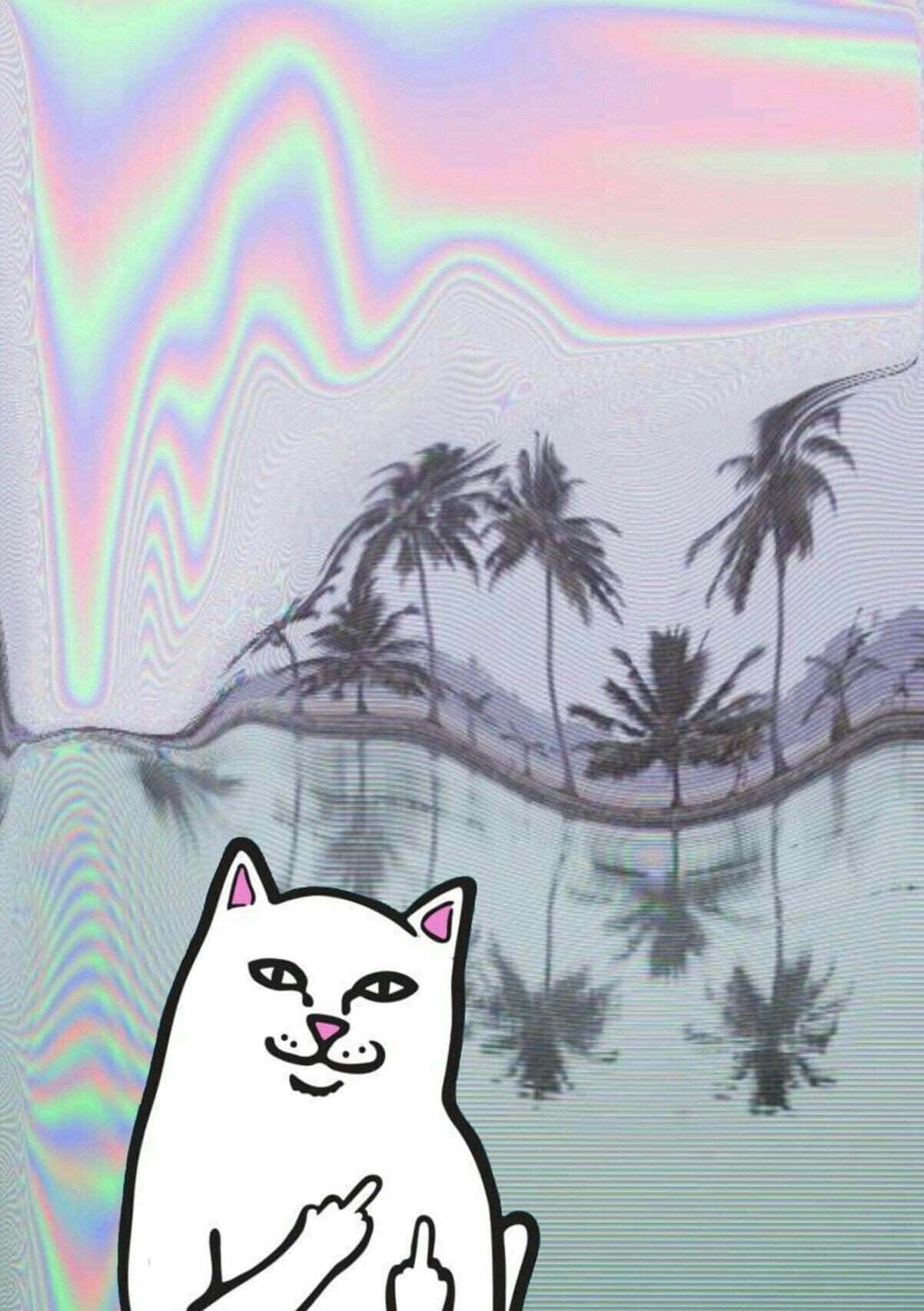 En kat står foran en palme træ Wallpaper