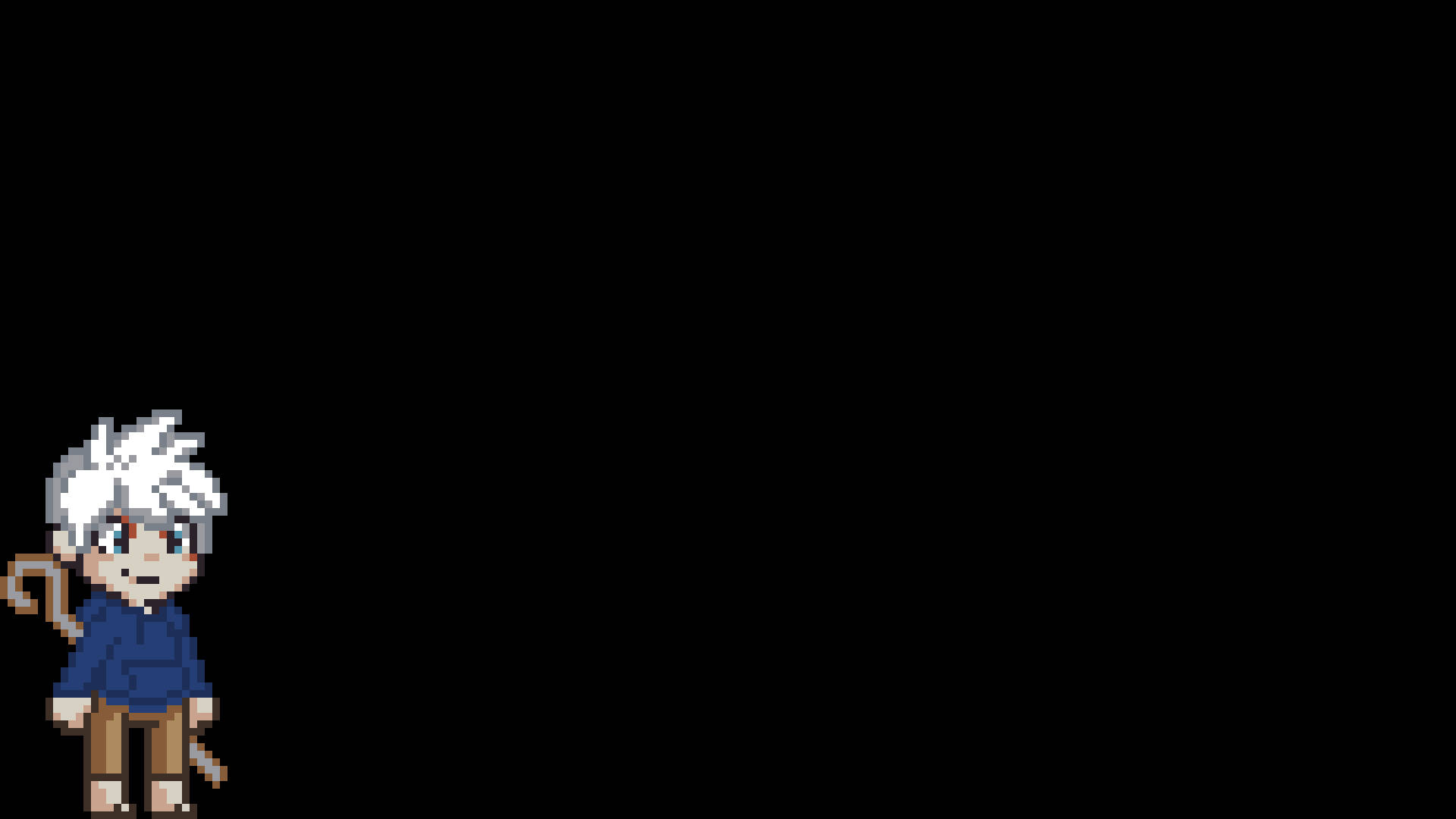 Unpersonaje De Píxeles Con Cabello Blanco Parado En La Oscuridad. Fondo de pantalla