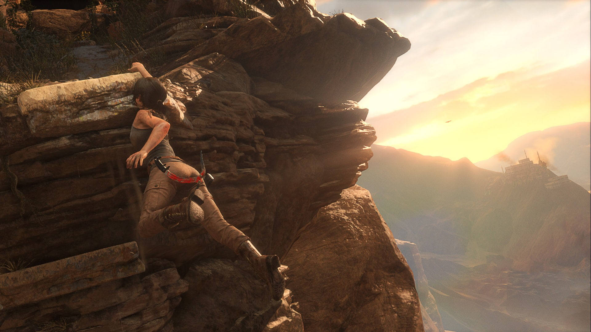 Rise Of The Tomb Raider Hanging By Cliff