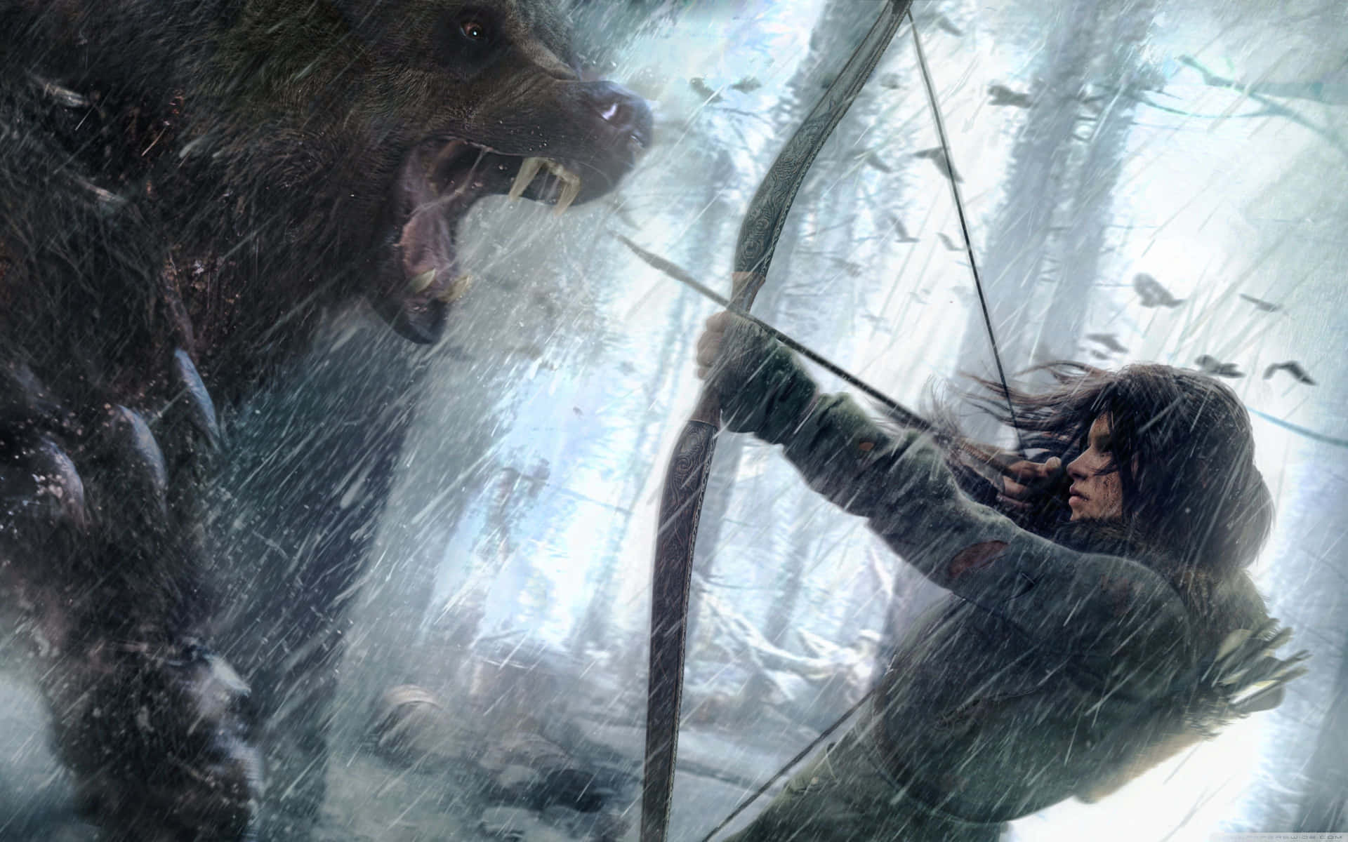 Lara Croft udkæmper elementerne i Rise of the Tomb Raider. Wallpaper