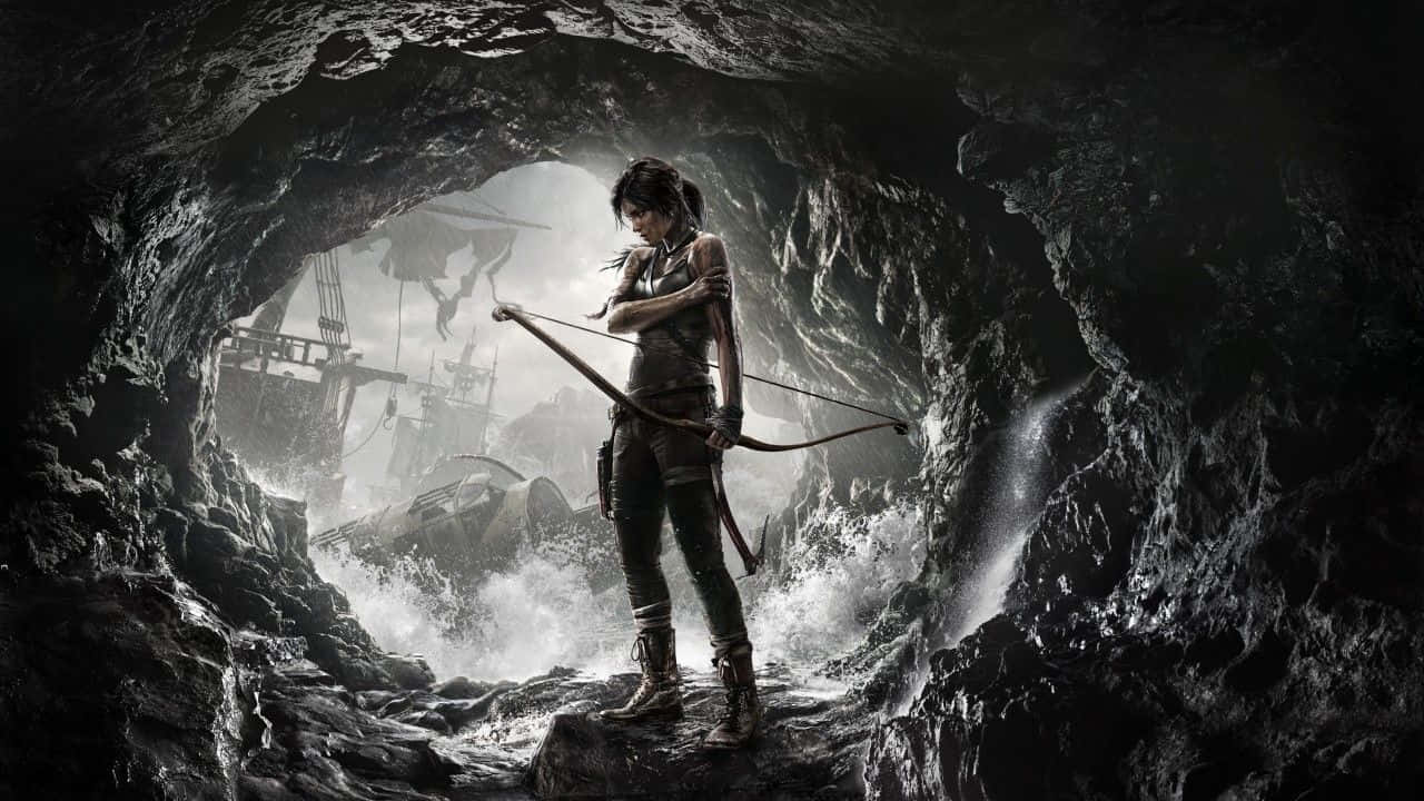 Subidado Tomb Raider Lara Dentro De Uma Caverna. Papel de Parede