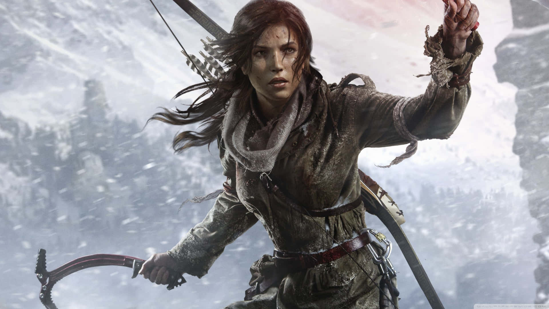 Laracroft Ger Sig Ut På Ett Episkt Äventyr I 'rise Of Tomb Raider' På Dator- Eller Mobilbakgrund. Wallpaper