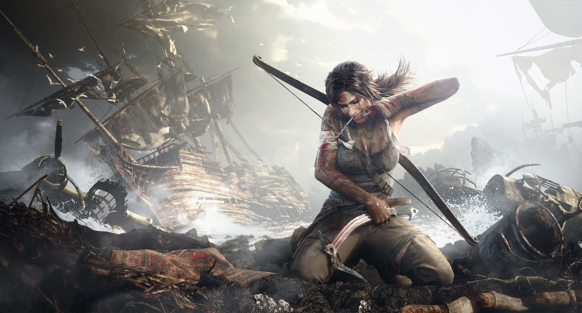 The Tomb Raider Is A Woman With A Bow And Arrow Wallpaper
