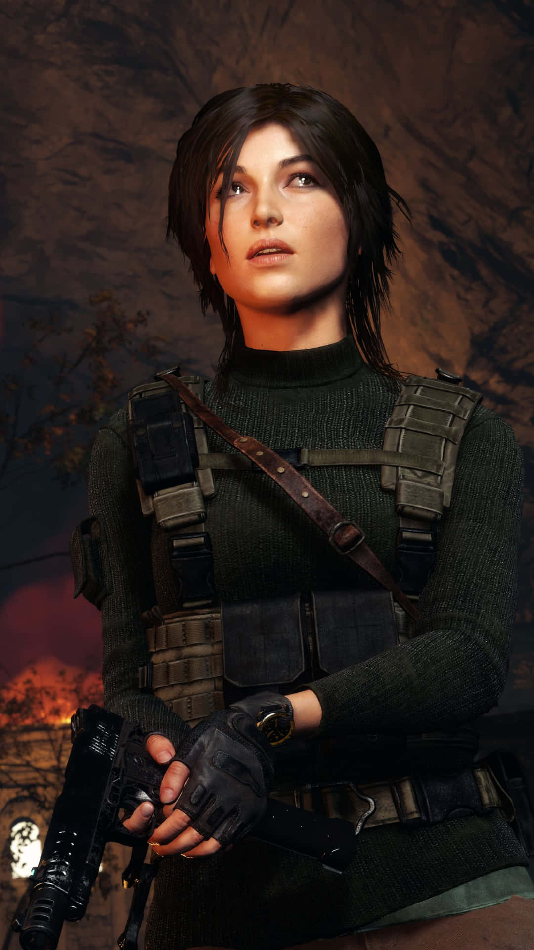 Ascensãoda Lara Croft Em 3d No Jogo Rise Of Tomb Raider. Papel de Parede