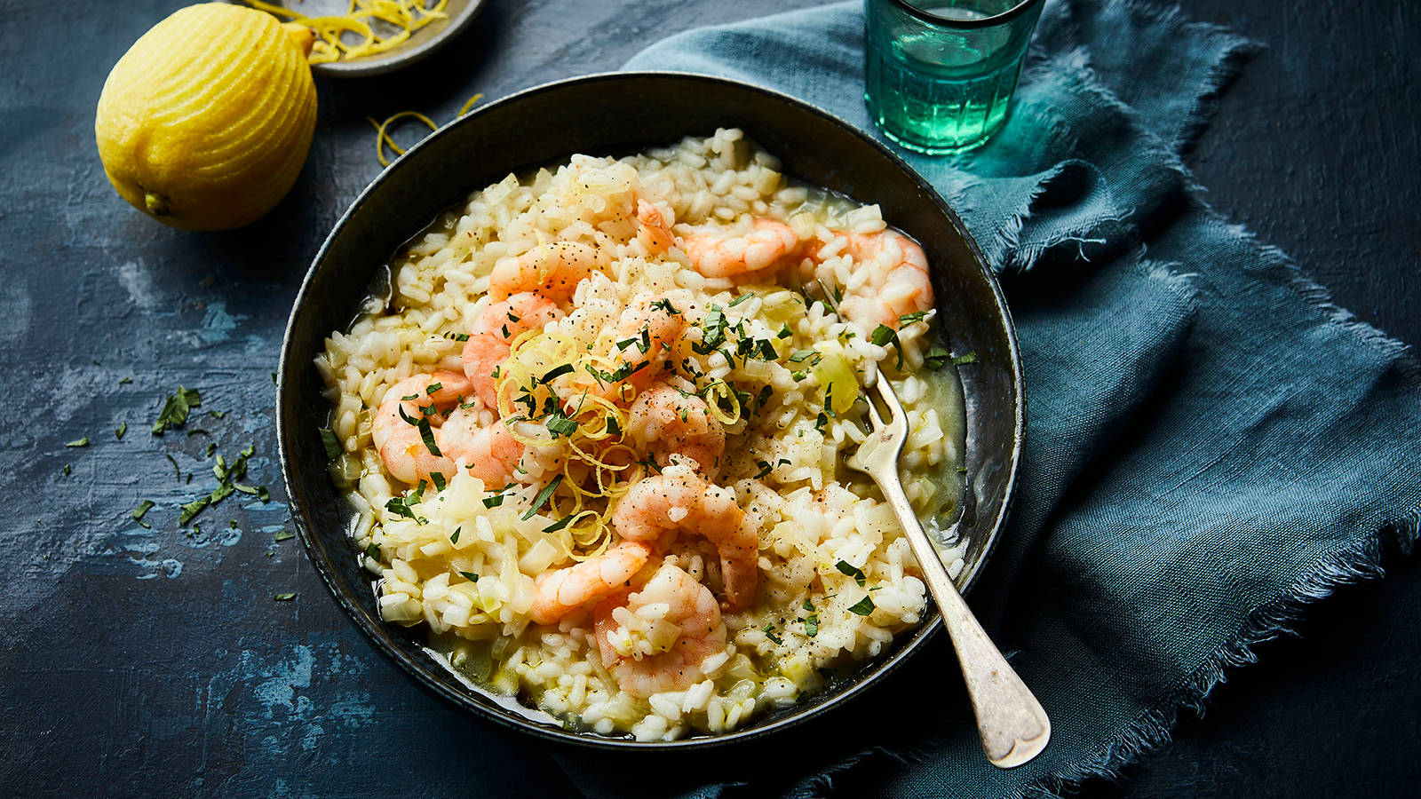 Delicious prawn and celery risotto served on a plate Wallpaper