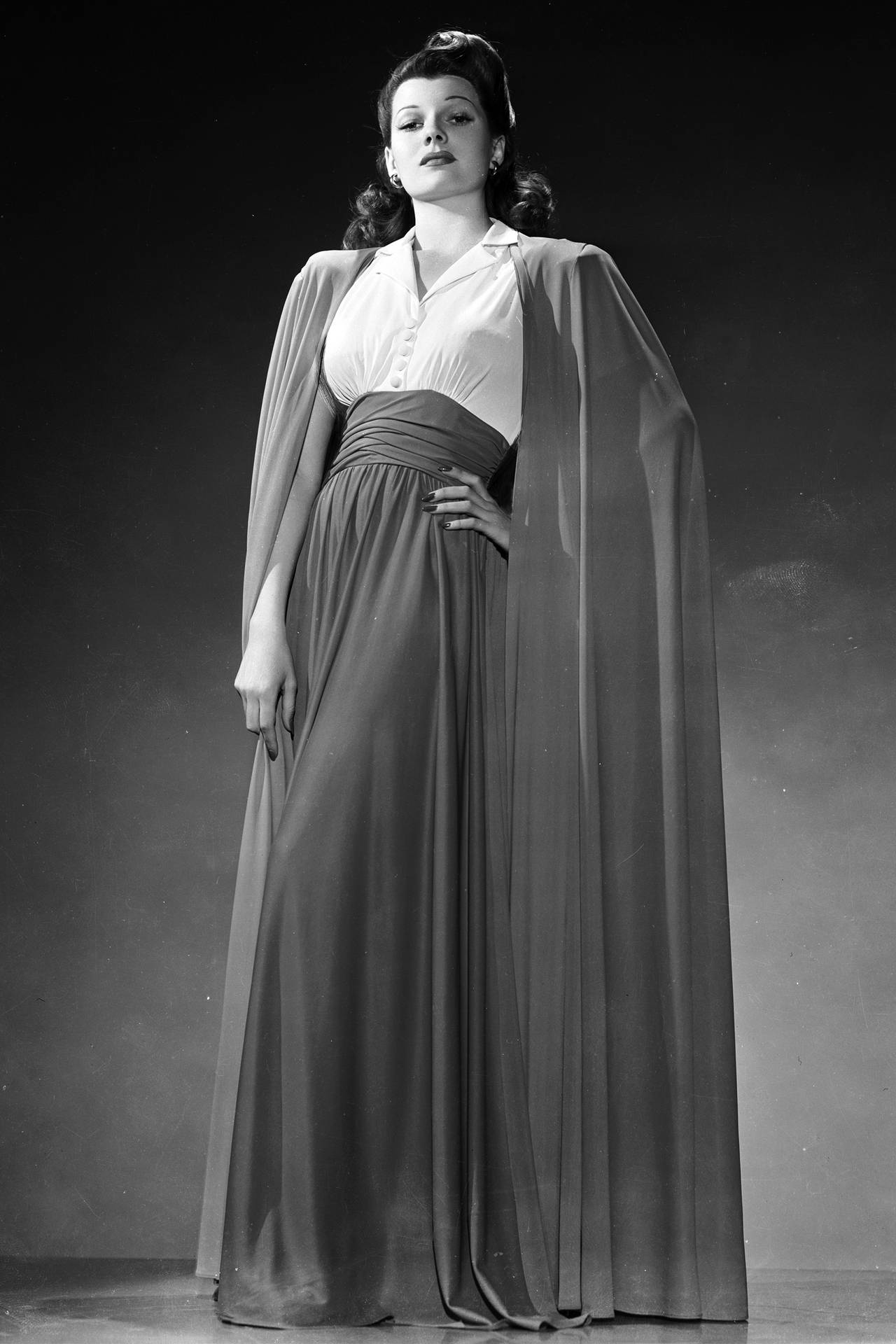 Rita Hayworth Shoulder Cape Dress Wallpaper
