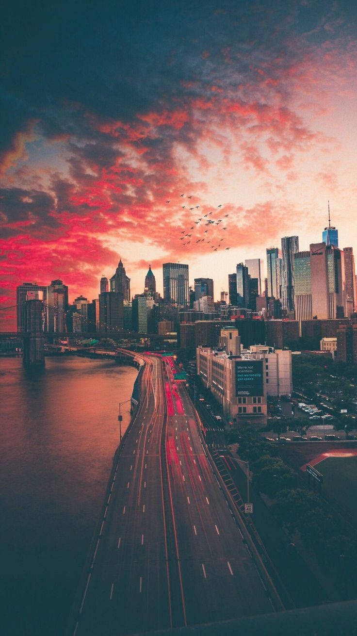 River In New York Aesthetic Backdrop Wallpaper