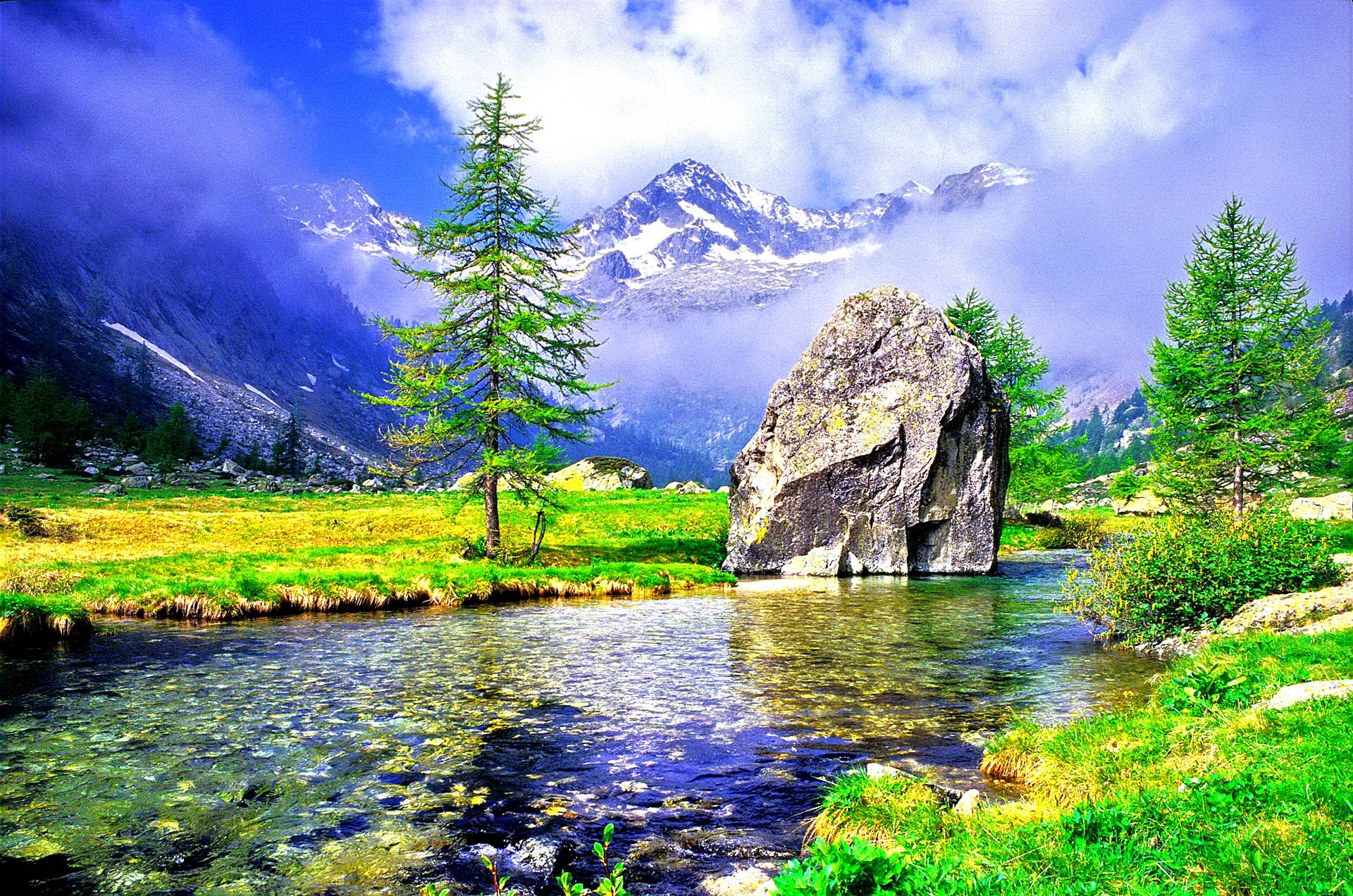 Floden bjerg den smukkeste natur tapet Wallpaper