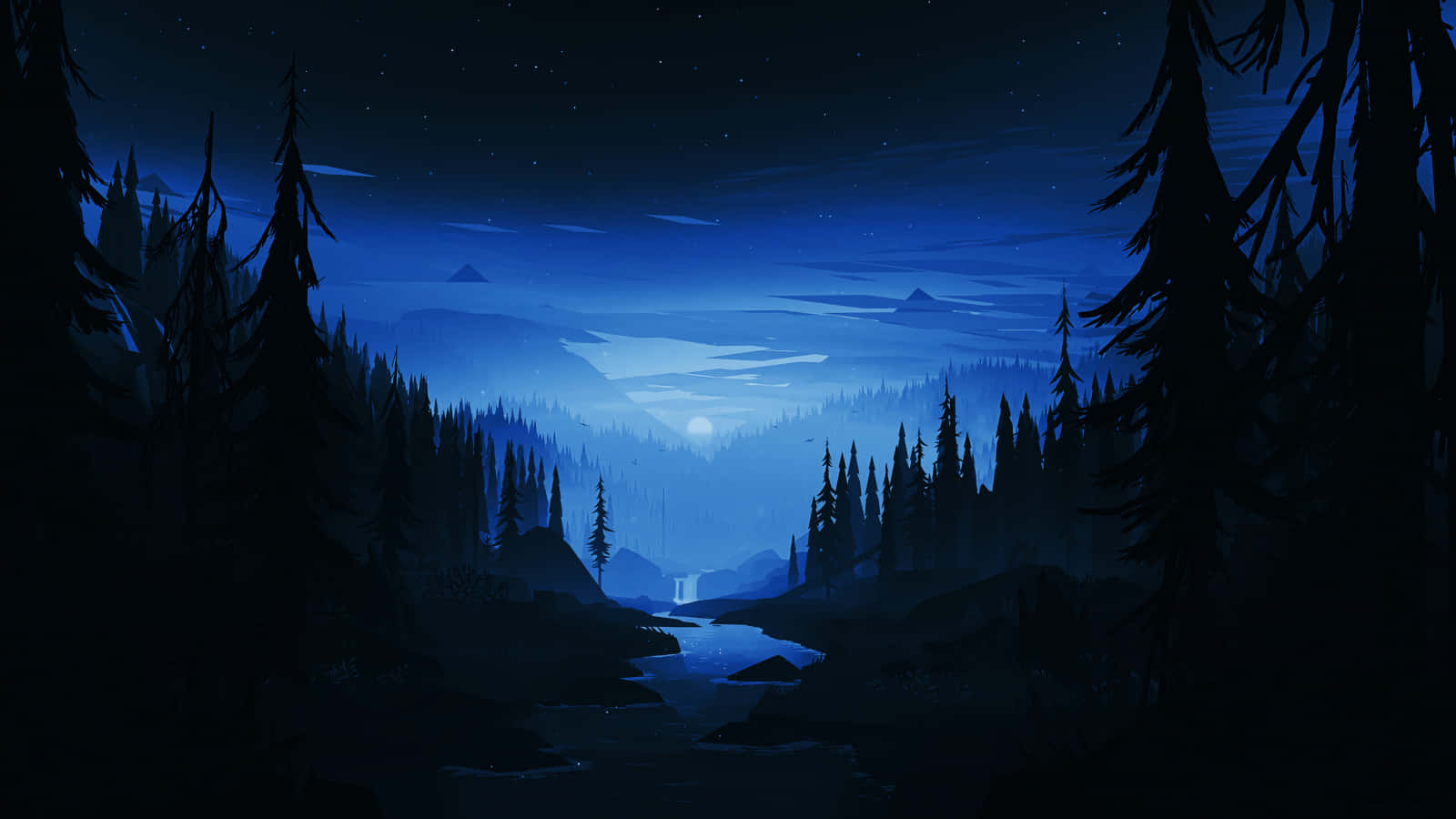 River Night View Nature Illustration Art Wallpaper