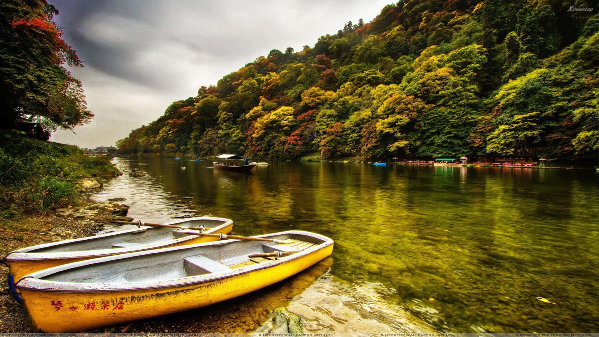 River Yellow Boat Nature Photography Wallpaper