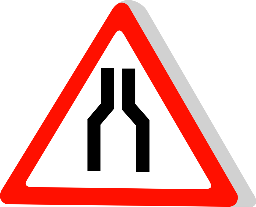 Road Narrowing Sign PNG