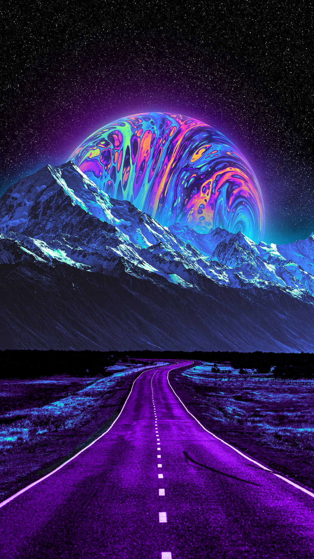 Road To Moon Dark Purple iPhone Wallpaper