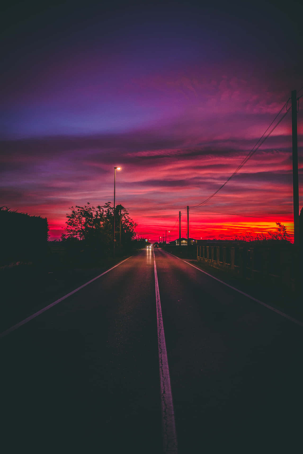 Road Under Red And Purple Evening Sky Wallpaper