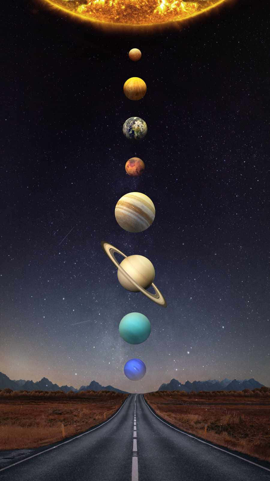 Road With Solar System Planets Wallpaper