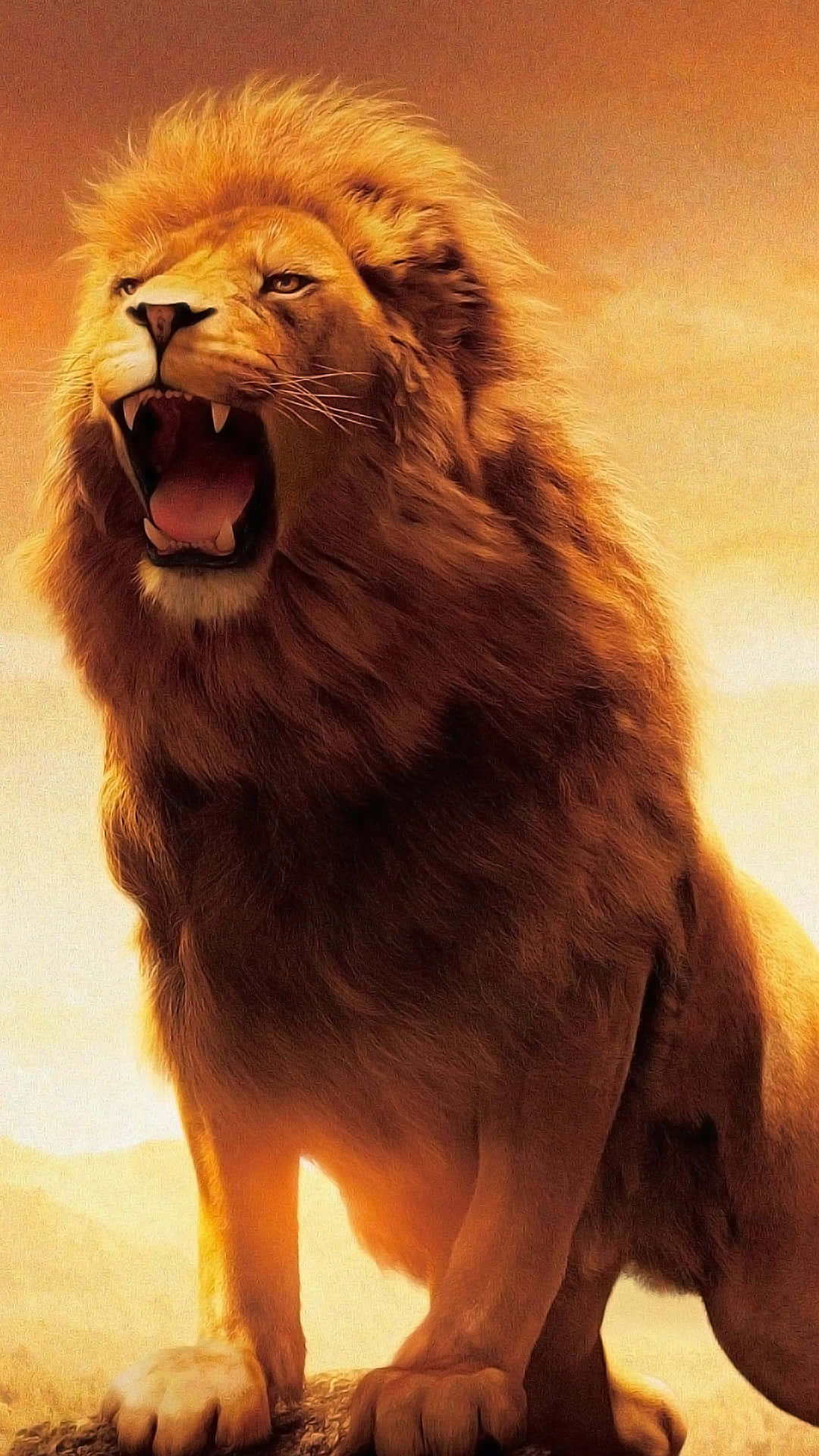 En majestætisk brølende løve i al sin pragt Wallpaper