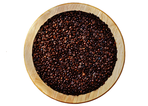 Roasted Coffee Beansin Wooden Bowl PNG
