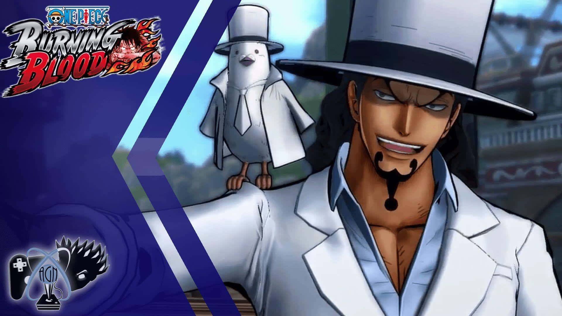 Intense Rob Lucci against a flaming background Wallpaper