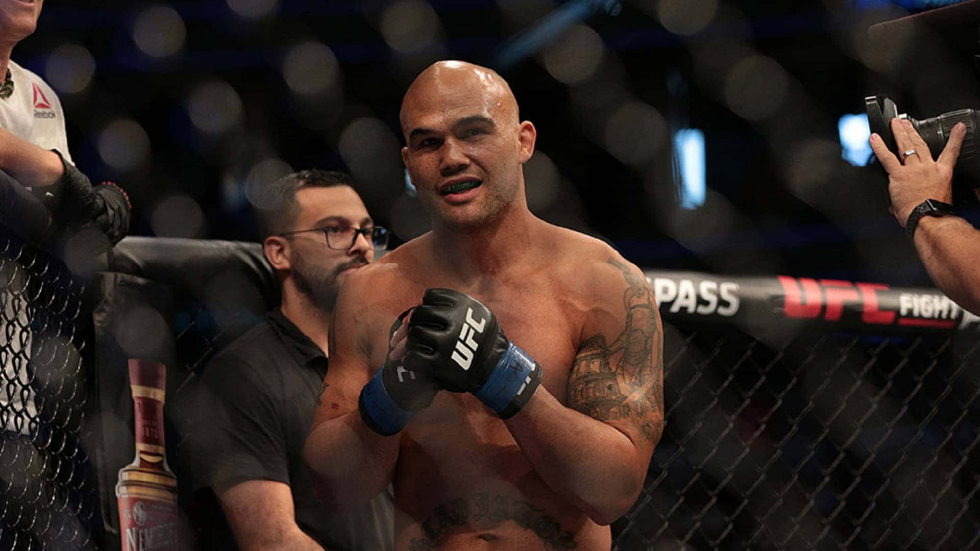 Robbie Lawler Celebrating Victory at UFC Event Wallpaper